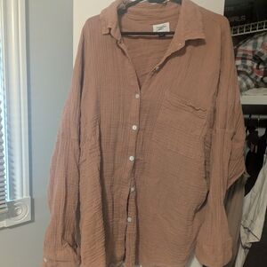 American Eagle Go Big Oversized Button Down Shirt In Light Mauve